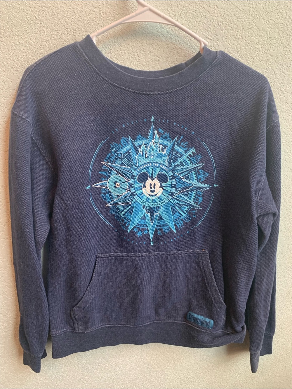 Disney Navy Crewneck with Bright Blue Mickey Compass Graphic